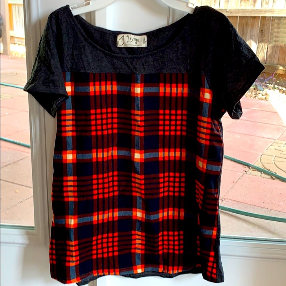 Plaid short sleeve blouse